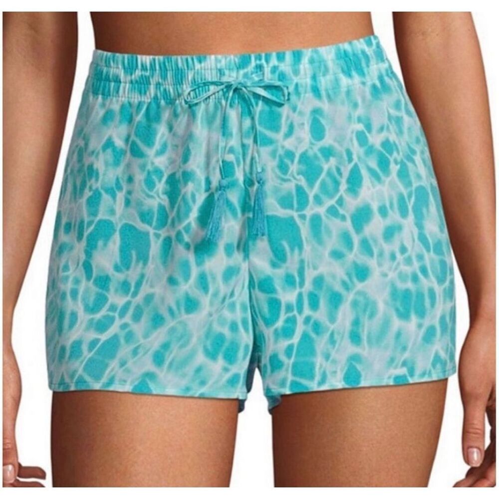 Womens City Streets Woven Shorts Teal Mermaid Tie Dye Swim Cover Up Shorts  Sz L